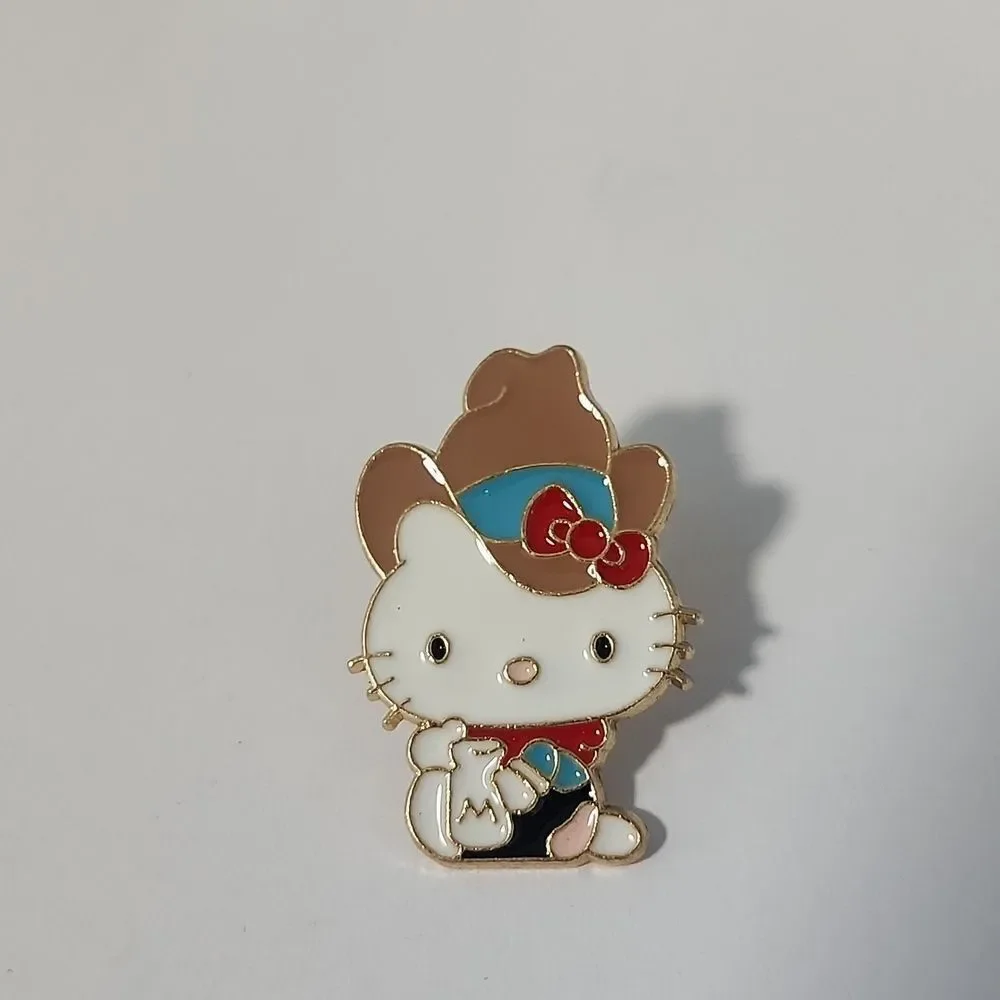 Character Cat Cowboy Pin - White, Brown, Red